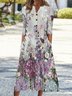 Floral Buttoned Notched 3/4 Sleeve Casual Dress
