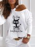 Casual Crew Neck Text Letters Long Sleeve Loose T-Shirt