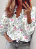 Floral Casual Long sleeve V Neck Tops