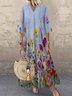 V Neck Floral 3/4 Sleeve Casual Dress