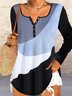 Casual Color Block V Neck Jersey T-Shirt