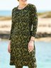 Casual Floral Autumn Natural Micro-Elasticity Loose Crew Neck H-Line Regular Size Dresses for Women