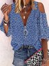 Casual Floral Autumn Polyester V neck Natural Loose Best Sell H-Line Tops for Women