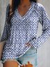 Casual V Neck Geometric Printed T-Shirt
