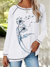 Casual Autumn Dandelion Household Jersey Long sleeve Crew Neck Regular Regular Size T-shirt for Women