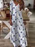 Women Casual Floral Autumn V neck Daily Loose Best Sell A-Line Regular Size Dresses