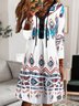 Women Casual Ethnic Autumn V neck Natural Daily Loose A-Line Medium Elasticity Dress