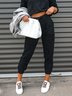 Women Casual Plain Autumn Micro-Elasticity Loose Mid Waist Long H-Line Regular Size Casual Pants