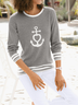 Women Casual Autumn Sea Polyester Daily Best Sell Crew Neck Regular H-Line Sweater