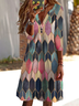 Geometric Casual Autumn Micro-Elasticity Daily Jersey Skirt Long sleeve Regular Dress for Women