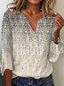 Casual Ethnic Autumn Polyester V neck Daily Loose Regular Regular Size Tops for Women