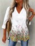 Floral 3/4 Sleeve Lace V Neck Casual Top