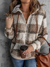 Casual Winter Plaid V neck Daily Loose Best Sell Regular H-Line Teddy Jacket for Women