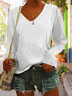 Women Casual Plain Autumn Micro-Elasticity Standard Long sleeve Regular H-Line Regular T-shirt
