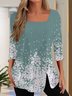 Casual Floral Long Sleeve Square Neck Printed Top T-shirt TUNIC