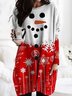 Christmas Snowman Snowflake Long Sleeve Crew Neck Pockets Casual T-shirt Xmas T-shirt