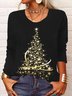 Casual Christmas Trees Long Sleeve Crew Neck Printed Top T-shirt Xmas T-shirt