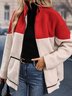 Fluff/Granular Fleece Fabric Color Block Casual Plus Size Teddy Jacket