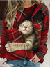 Womens Christmas Cat Crew Neck Sweatshirt