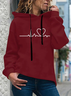 Casual Heart Beat Printed Long Sleeves Hooded Loosen Sweatshirt