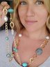Boho Chain Natural Turquoise Pearl Necklace Sweater Chain Ethnic Vintage Jewelry