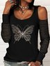 Crew Neck Casual Butterfly Jersey T-Shirt