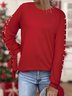 Plain Long Sleeve Crew Neck Beaded Lace-up Casual T-shirt