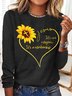 Women's Jesus Letter Sunflower Print Casual Crew Neck Top