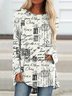 Plus Size White Casual Posters Printed Long Sleeve Shift T-shirt