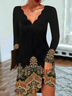 Plus Size Long Sleeve Casual Printed Dress