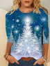 Plus Size Casual Christmas Snowman Crew Neck Top Xmas Top