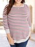 Plus Size Crew Neck Regular Fit Casual Striped Top