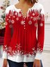 Plus Size Christmas Printed Jersey Casual Long Sleeve TUNIC Top