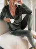 Plain Velvet Two-Piece Set Daily Basic V Neck Long Sleeve Top With Pants Party 