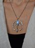 Silver Natural Opal Moonstone Cutout Necklace Ethnic Vintage Jewelry