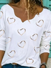 Plus Size Loosen Heart Printed Sweet Long Sleeves Top