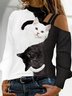Cat Hollow Out Casual Halter Jersey T-Shirt