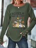Dogs Letters Buckle Long Sleeve Crew Neck Casual Tunic T-shirt