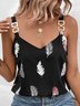 Casual V Neck Feather Pattern Loose Tank & Cami