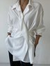 Shirred Casual Shirt Collar Loose Blouse
