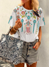 Embroidery Patterns Jersey Casual Crew Neck T-Shirt