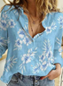 Shirt Collar Casual Loose Floral Blouse