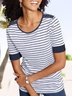 Loose Buttoned Casual Crew Neck Tunic T-Shirt