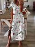 Jersey Floral Printed Casual V-neck Loose Dress