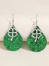 St. Patrick Day Clover Leather Earrings Holiday Party Jewelry Irish Festival