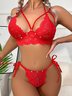 Valentine's Day Pearl Lace Hollow Thong Red Sexy Lingerie Set