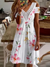V Neck Lace Regular Fit Casual Dress