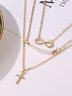 Casual Cross Eternity Pattern Pearl Layered Necklace Dress Holiday Jewelry