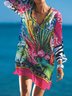 Plants V Neck Loose Vacation tunic Dress