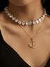 Vacation Pearl Anchor Layered Necklace Beach Boho Women's Jewelry